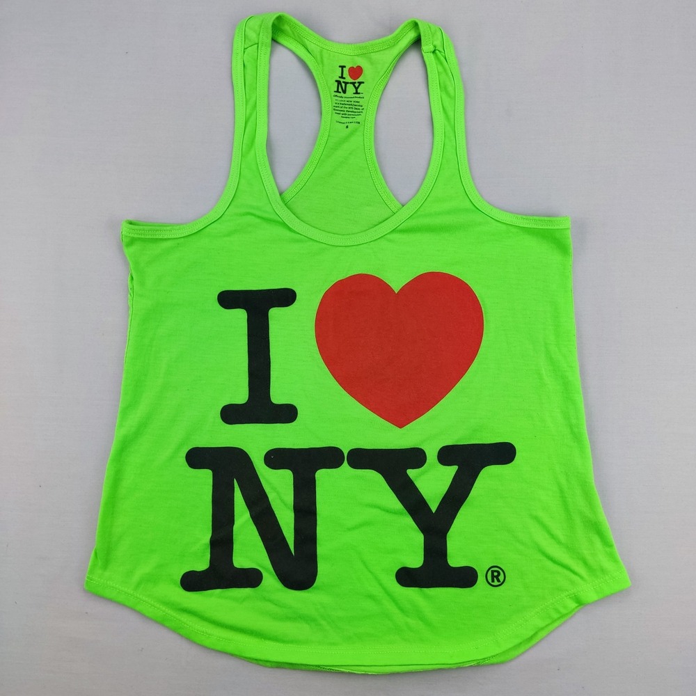 I Love NY Tank Top Womens Small Green I Heart NY Racerback Souvenir Graphic Tee